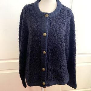 Talbots Boucle Knit Button Cardigan Sweater Navy Blue Size XL